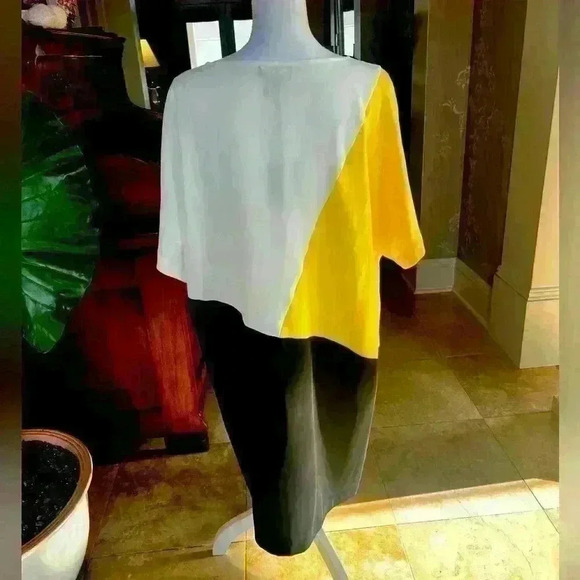 DKNY dress. Size XL ladies color block NWY black yellow white Flowy Airy - Picture 3 of 12